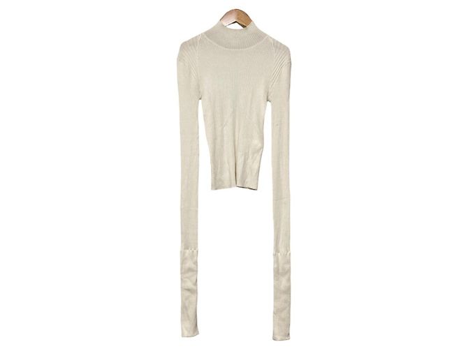 Autre Marque ELIN Silk Blend High Neck Knit Pullover Cream