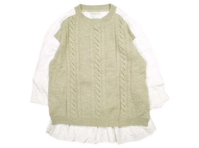 Autre Marque Top con unión de lana y algodón A AL2S143 Blanco Beige