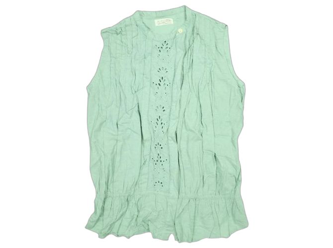 Autre Marque BEAMS BOY Front Cutwork Stand Collar Cotton Blouse Green
