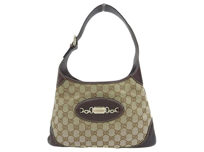 Borsa a Spalla Gucci GG Canvas Beige Marrone scuro