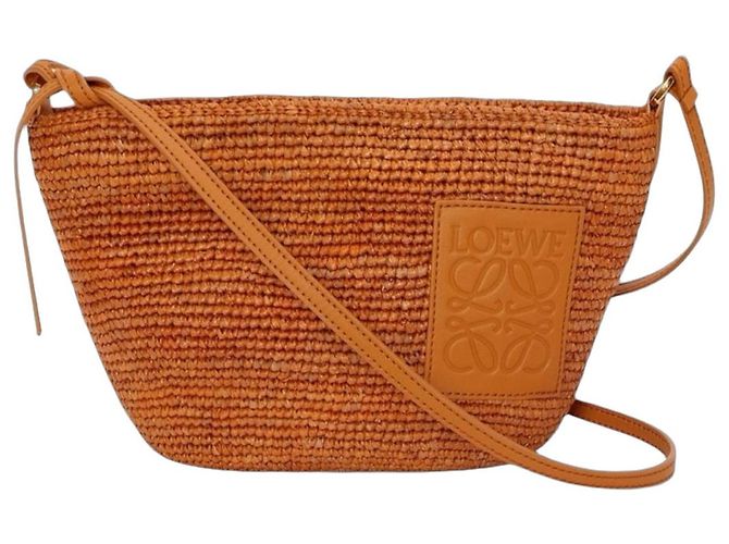 Loewe Slit Mini Bolsa de Ráfia e Pele - Castanha Marrom