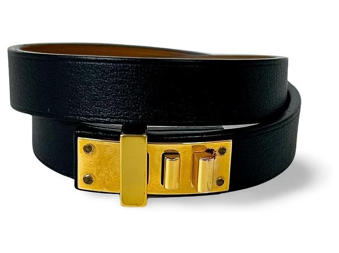 Hermès Hermes Mini Dog Double Tour Armband Leder Mini Schwarz