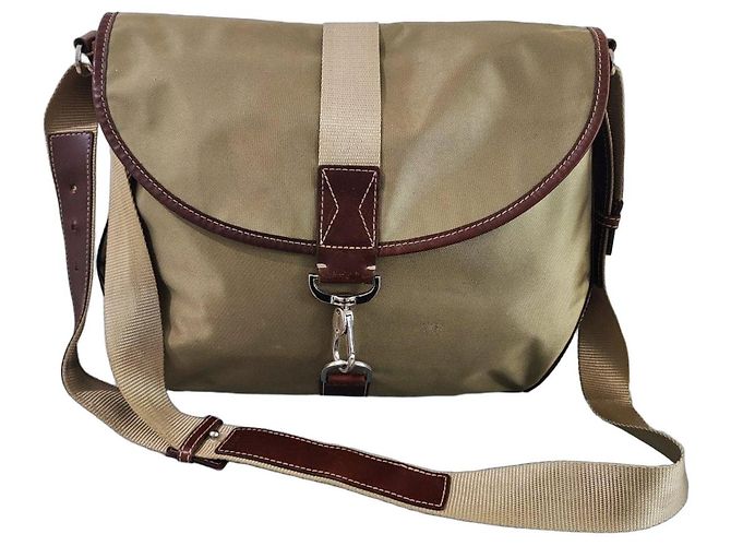 Lancel Bolsa de Ombro em Lona e Couro Marrom Caqui