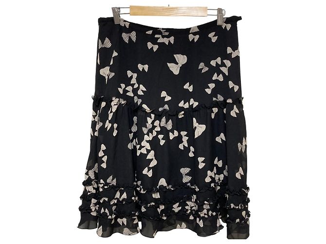Autre Marque Falda de volantes con estampado de cinta Ingeborg Negro