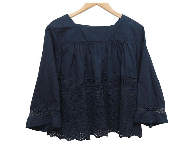 Autre Marque Camicetta 45R Indigo Aw Satin Cutwork Blu