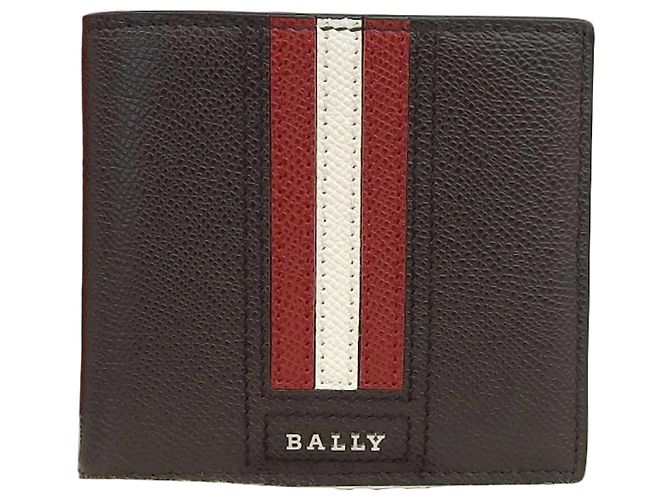 Bally Striped Bi-fold Wallet White Red Dark brown
