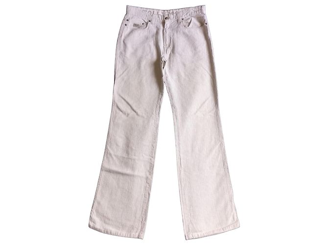 Autre Marque Pall Mall Export Constellation Gestreifte Leinen-Weitbeinhose Beige