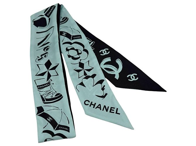 Foulard a nastro in seta Chanel Bandeau Nero Verde