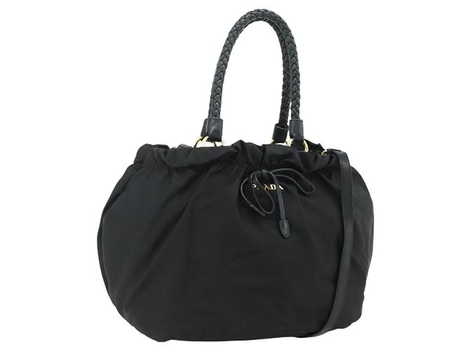 Borsa PRADA Nylon 2way Nera Oro Auth ka4261 Nero D'oro