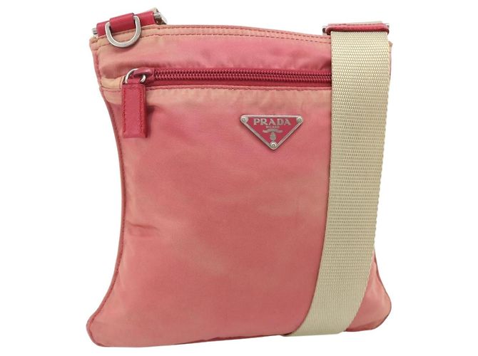 Bolsa de Ombro PRADA Nylon Rosa Prata Auth 179353