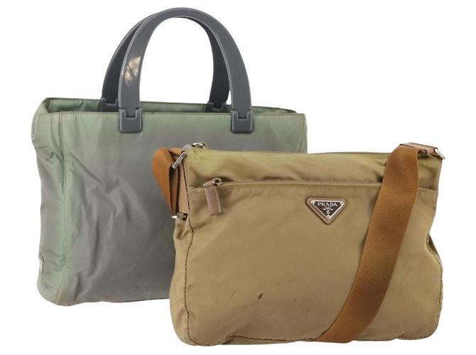 Borsa a Spalla PRADA Nylon 2 Set Beige Gray Auth bs34887 Marrone