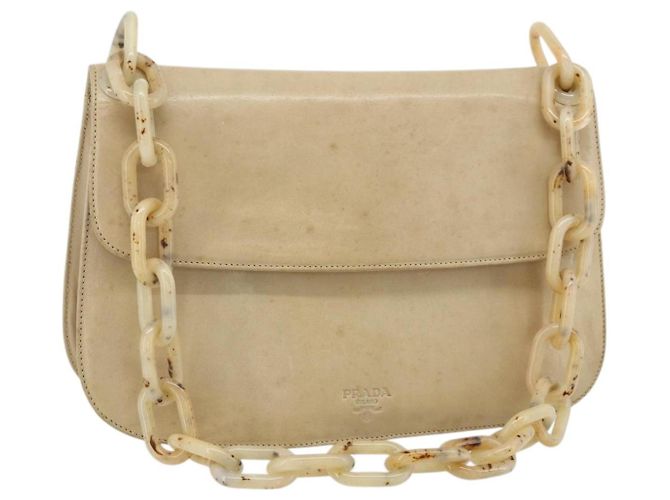 Sac à bandoulière à chaîne PRADA en cuir beige argent 180139 Argenté