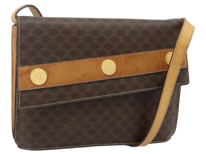 Céline CELINE Borsa a Spalla Macadam Canvas Medallion PVC Pelle Marrone Oro Auth ep14618 D'oro