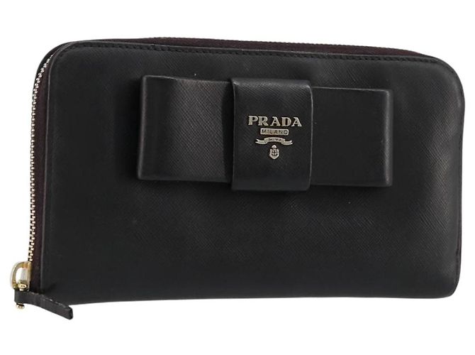 Saffiano PRADA Long Wallet Safiano leather Black Gold Auth bs35081 Golden