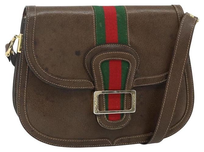 Borsa a tracolla GUCCI Web Sherry Line in pelle marrone oro rosso Auth 180133 D'oro