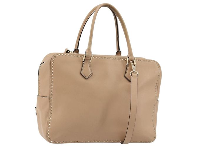 Bolsa de mão VALENTINO de couro 2way Bege Dourado Auth hk3733A