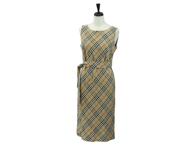 BURBERRY Einteiliges Kleid One Piece Nova Check aus Leinen und Viskose Beige Auth 179324A