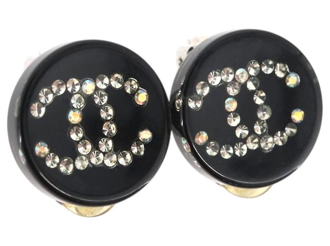 Orecchini CHANEL plastica Black CC Auth 178395M Nero