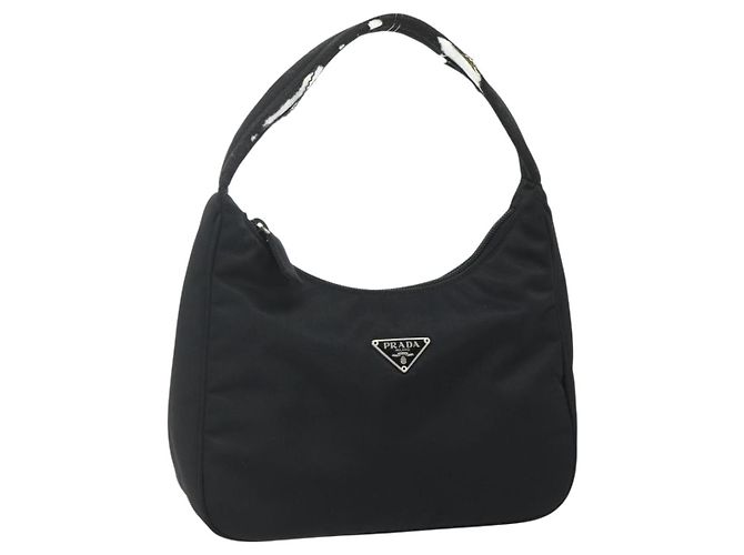 Borsa a mano Pouch PRADA Nylon Nero Argento Auth 178743