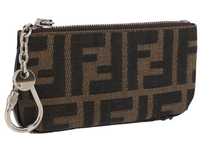 FENDI Zucca Canvas Portamonete Marrone Nero Auth 178390
