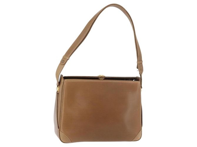 Bolsa de Ombro GUCCI em Couro Marrom Ouro Auth ep14502 Dourado