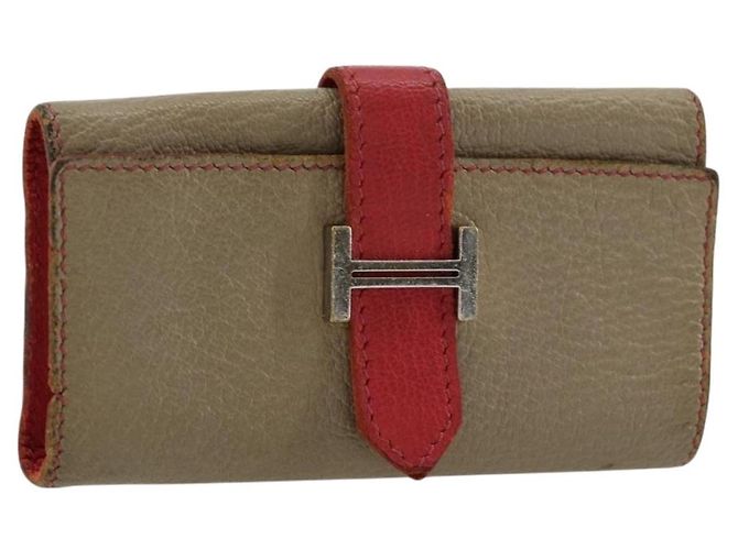 Hermès HERMES Baan Key Case Leather Beige Auth 179332