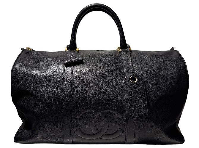 Chanel Borsa da Viaggio in Pelle Granulata Nera Nero