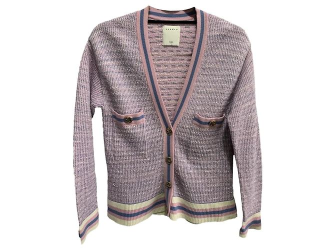 Sandro Lilafarbene Strickjacke mit Streifen Pink