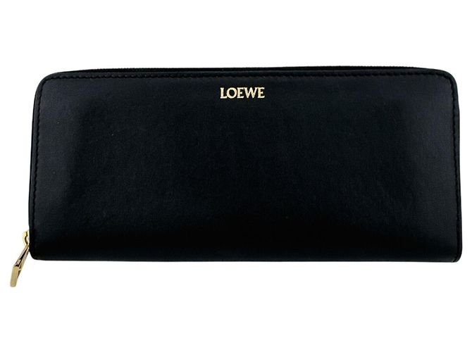 Loewe Black Round Zip Long Wallet Orange