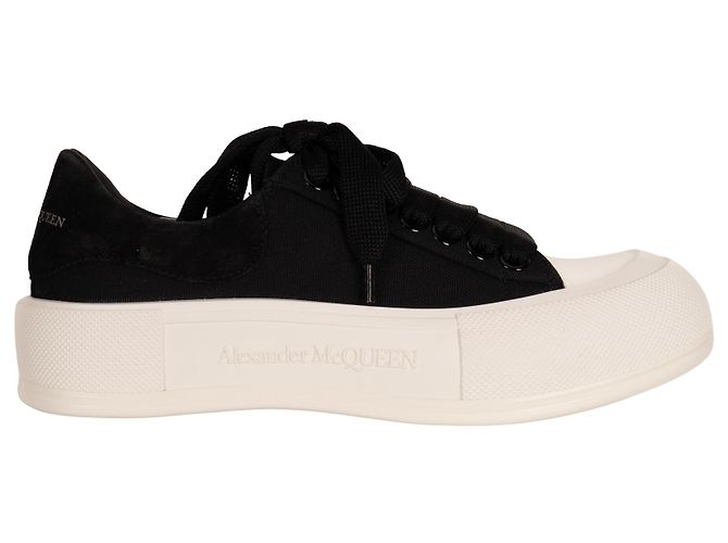 Alexander McQueen Deck Lace-Up Plimsoll Canvas Black White Mujer EU 36 Negro Blanco