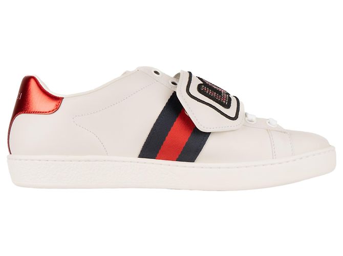 Gucci Ace 'Loved' Patch Sneaker aus Leder Weiß Damen EU 36.5