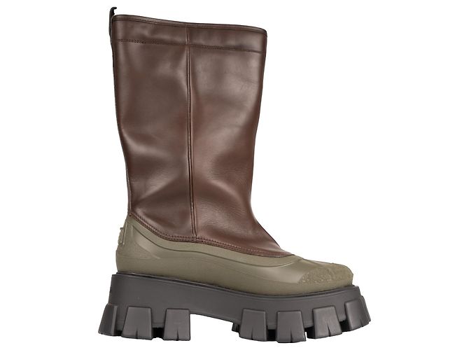 Botas de couro com forro de shearling Monolith Prada Bruciato Brown Feminino EU 37 Marrom Verde oliva