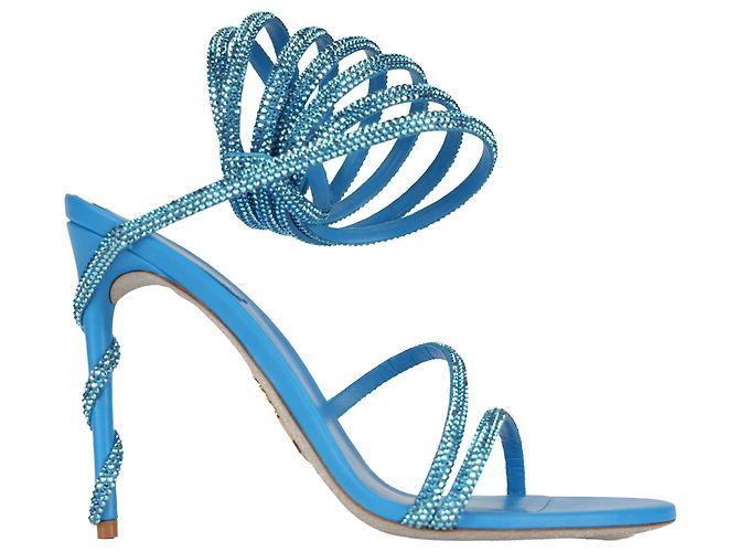 Rene Caovilla Margot Crystal Satin Sandals Blue Women EU 39