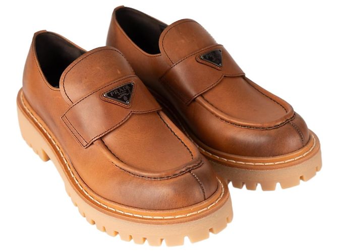 Mocassini Prada Chocolate Leather Cognac Donna EU 40