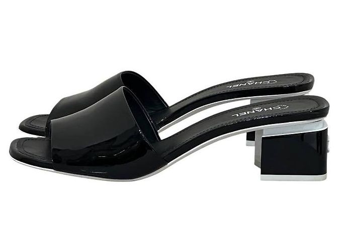 Chanel Mule mit Absatz aus schwarzem Lackleder - Größe 41 Gebraucht