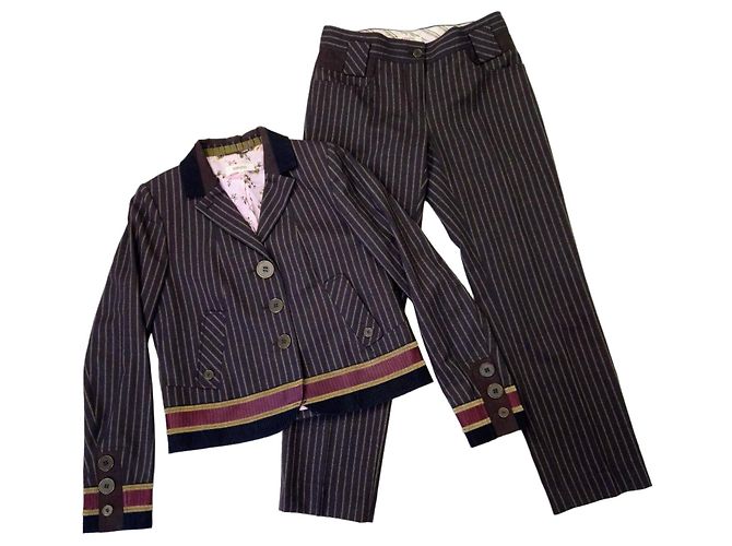 Conjunto de Calça Kenzo Marrom Risca de Giz