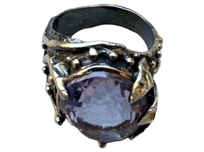 Autre Marque Anillo de Plata y Oro con Amatista Dorado Púrpura Hardware de plata
