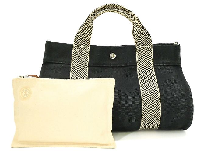 Hermès HERMES Cannes PM Canvas Handbag Tote Bag Black