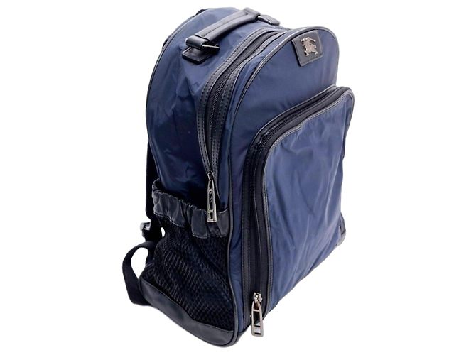 Burberry Zaino in nylon blu navy e pelle Nero