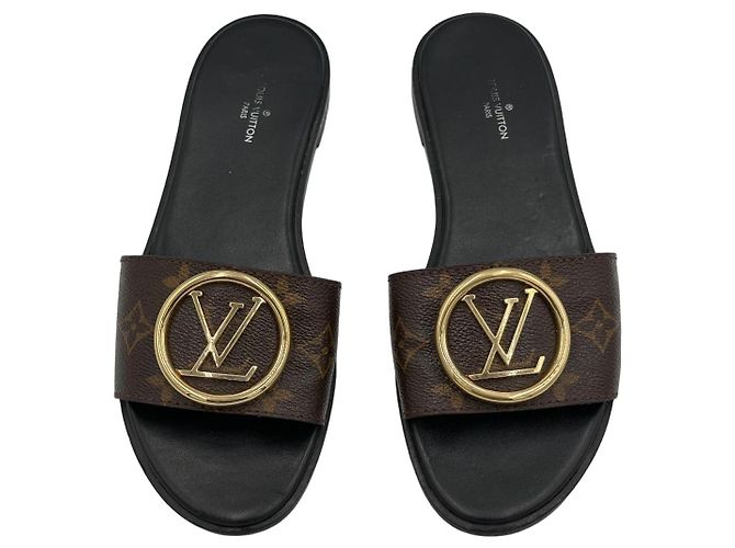 Louis Vuitton Lock It Sandali Slide Monogram Marrone Nero Monogramma