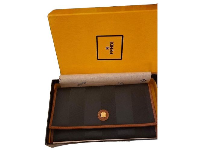 Fendi Zucca Monogram Canvas and Leather Wallet Brown Black