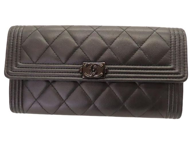 Chanel Boy Chanel Caviar Long Wallet Black