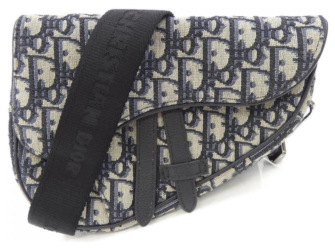 Mini borsa a tracolla Dior Saddle Oblique Nero Beige Blu navy