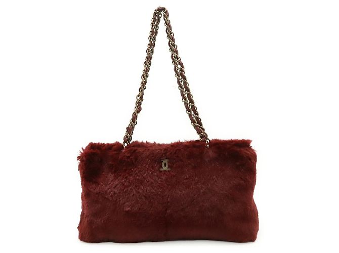 Sac à bandoulière Chanel Coco Mark Lapin en cuir Marron Bordeaux