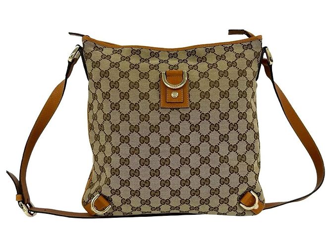 Gucci Brown Canvas Leather Semi-One Shoulder Bag