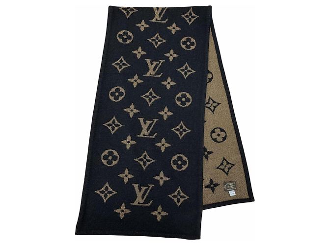 Louis Vuitton Cashmere Wool Monogram Blanket Brown Black