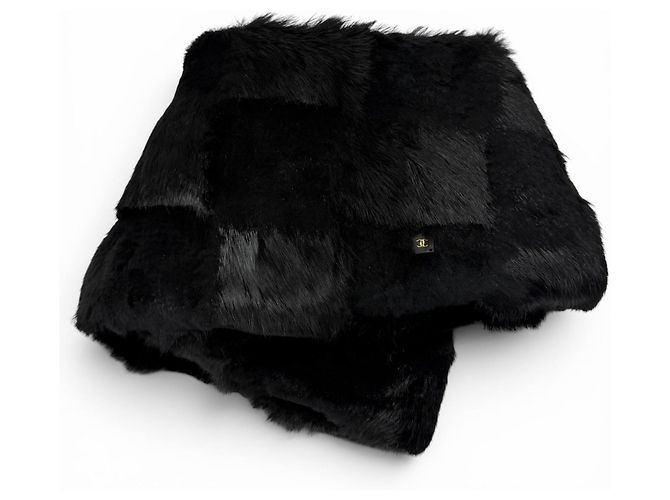 Sciarpa con stola in pelliccia di coniglio nero Chanel
