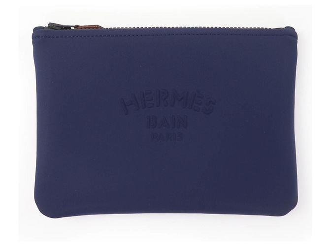 Hermès HERMES Trouse Flat PM Zip Pouch Nero Blu navy