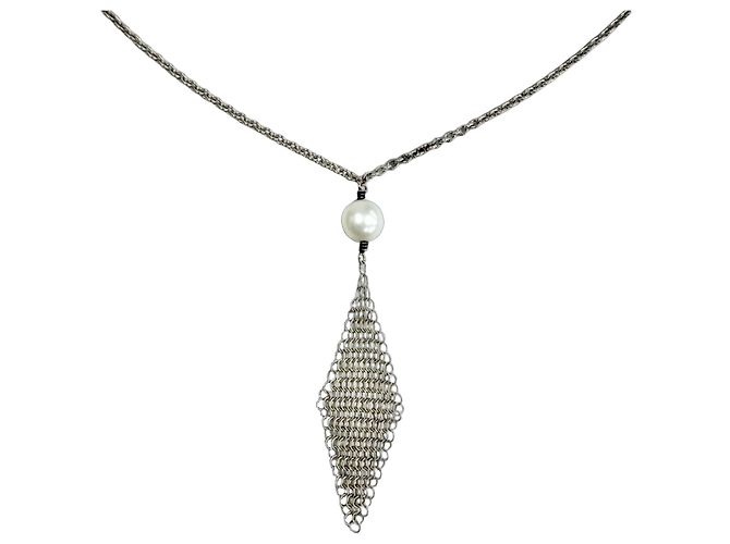Colar com pingente de tassel de malha de pérolas de água doce em prata 925 Tiffany & Co.