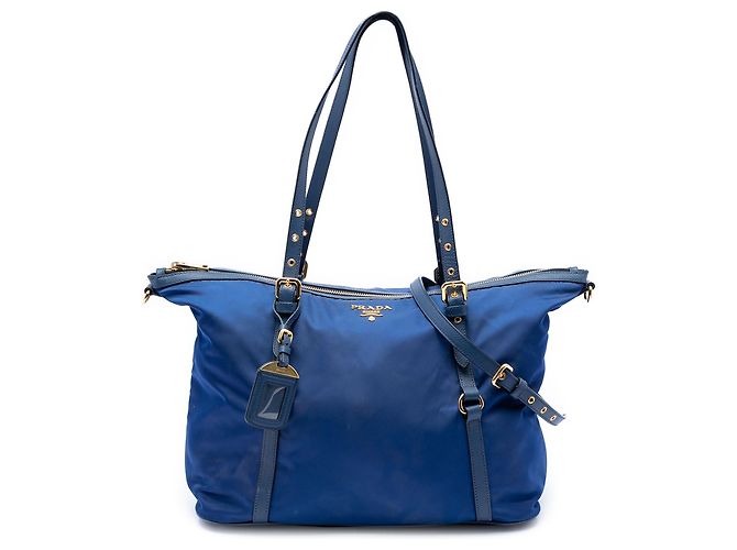 Borsa Prada Blue Saffiano Trimmed Tessuto